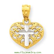 14K Gold & Rhodium Cross in Heart Pendant