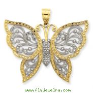 14K Gold & Rhodium Diamond-cut Butterfly Pendant