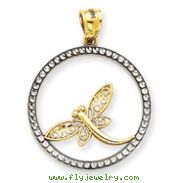 14K Gold & Rodium Diamond Cut Dragonfly Circle Pendant