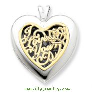 14K Gold & Sterling Silver Heart With  I Love You Locket