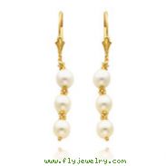 14K Gold  White Tri-Pearl Leverback Earrings