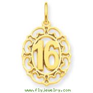 14K Gold #16 In Oval Circle Pendant