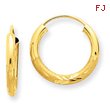 14K Gold 2x15mm Satin Diamond-Cut Endless Hoop Earrings