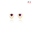 14K Gold 3mm Amethyst Birthstone Heart Earrings