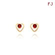 14K Gold 3mm Garnet Birthstone Heart Earrings