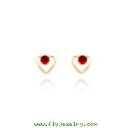 14K Gold 3mm Ruby Birthstone Heart Earrings