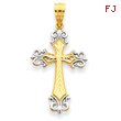 14K Gold And Rhodium Diamond Cut Cross Pendant