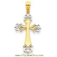 14K Gold And Rhodium Diamond Cut Cross Pendant