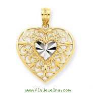 14K Gold And Rhodium Filigree Heart Pendant