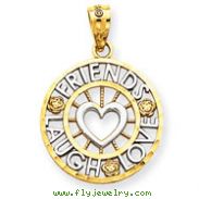 14K Gold And Rhodium Friends, Laugh, Love Circle Pendant