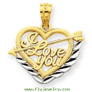 14K Gold And Rhodium I Love You Heart Pendant