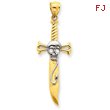 14K Gold And Rhodium Skull Sword Pendant