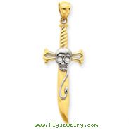 14K Gold And Rhodium Skull Sword Pendant