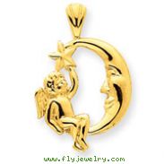 14K Gold Angel, Moon & Star Pendant