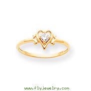 14K Gold April White Topaz Birthstone Heart Ring