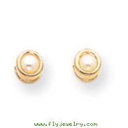 14K Gold Bezel June Cultured Pearl Post Earrings