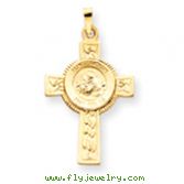 14K Gold Cross With St Anthony Medal Pendant