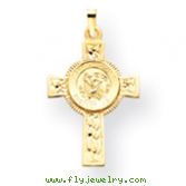 14K Gold Cross With St. Christopher Medal Pendant