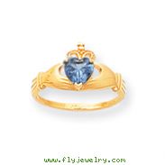 14K Gold CZ December Birthstone Claddagh Heart Ring