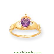 14K Gold CZ June Birthstone Claddagh Heart Ring