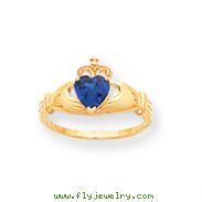 14K Gold CZ September Birthstone Claddagh Heart Ring