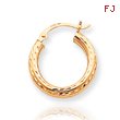 14K Gold Diamond-Cut 3x19mm Round Hoop Earrings