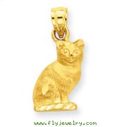 14K Gold Diamond-Cut Cat Pendant