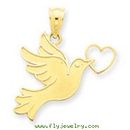 14K Gold Dove With Heart Pendant