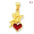 14K Gold Enameled Angel on Heart Pendant