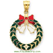 14K Gold Enameled Christmas Wreath Pendant