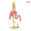 14K Gold Enameled Flamingo Pendant