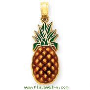 14K Gold Enameled Pineapple Pendant