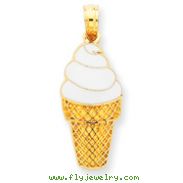 14K Gold Enameled Vanilla Ice Cream Cone Pendant