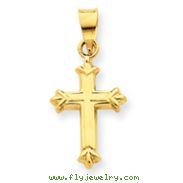 14K Gold Fleur De Lis Hollow Cross Charm