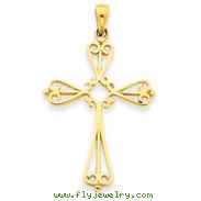 14K Gold Fleur De Lis Polished Cross Pendant