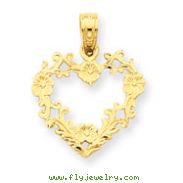 14K Gold Floral Cut-Out Heart Pendant