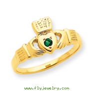 14K Gold Green Cubic Zirconia Claddagh Ring
