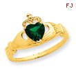 14K Gold Green Cubic Zirconia Polished Claddagh Ring