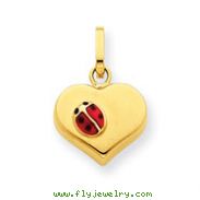 14K Gold Heart With Enameled Ladybug Charm