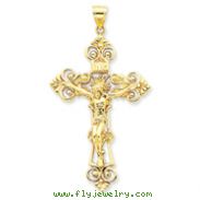 14K Gold INRI Fleur De Lis Crucifix Pendant