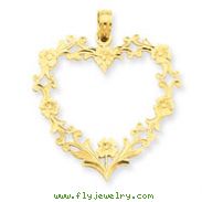 14K Gold Large Floral Heart Pendant