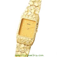 14K Gold Men's Nugget Style Square Champagne Dial Water Resistant Watch