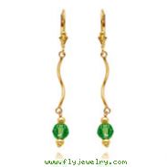 14K Gold Peridot Colored Crystal Bead Leverback Earrings