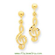 14K Gold Polished & Diamond-Cut Treble Clef Dangle Post Earrings