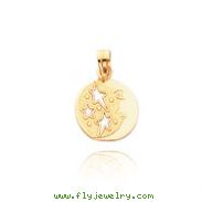 14K Gold Polished  Moon with Three Stars Pendant