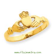 14K Gold Polished & Satin Claddagh Ring