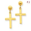 14K Gold Polished & Satin Cross Dangle Earrings