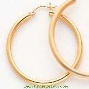 14K Gold Polished 3x45mm Round Hoop Earrings