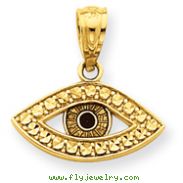 14K Gold Polished And Rhodium Enameled Eye Pendant