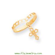 14K Gold Polished Cross Dangle Charm Ring